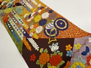 唐織切り嵌め風花車模様織出し袋帯